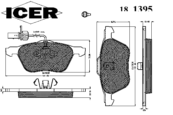 Комплект тормозных колодок, дисковый тормоз 181395