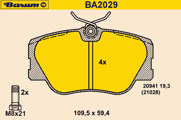 Bremsebelegg sett, skivebremse BA2029