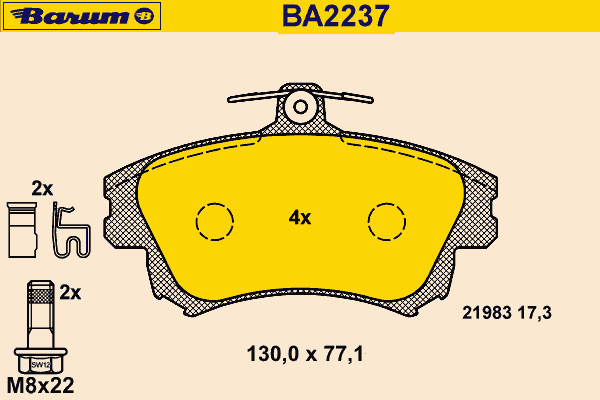 Комплект тормозных колодок, дисковый тормоз BA2237