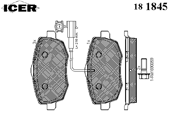 Комплект тормозных колодок, дисковый тормоз 181845