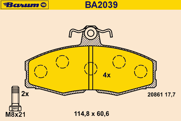 Комплект тормозных колодок, дисковый тормоз BA2039
