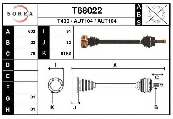 Arbre de transmission T68022