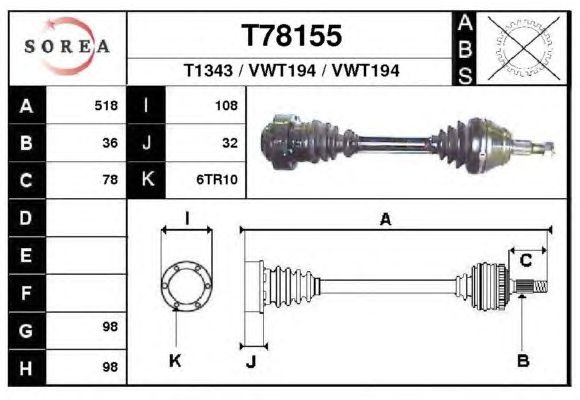 Arbre de transmission T78155