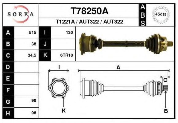 Arbre de transmission T78250A