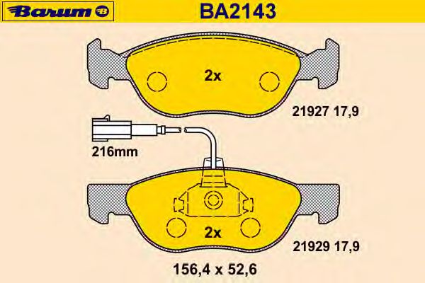 Комплект тормозных колодок, дисковый тормоз BA2143