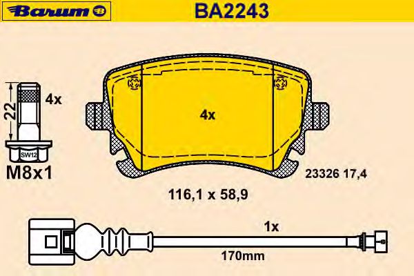 Комплект тормозных колодок, дисковый тормоз BA2243