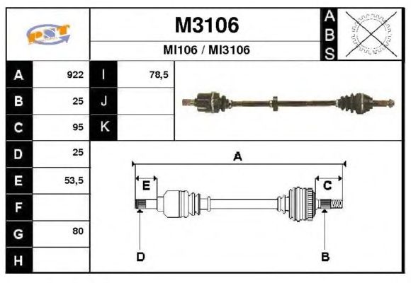 Veio de transmissão M3106
