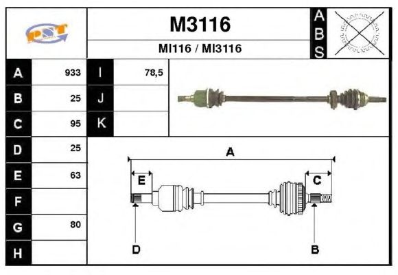 Veio de transmissão M3116