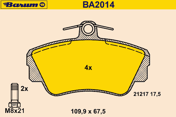Комплект тормозных колодок, дисковый тормоз BA2014