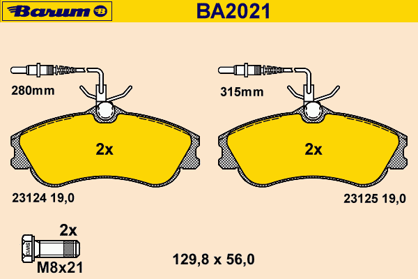 Bremsebelegg sett, skivebremse BA2021