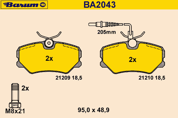 Bremsebelegg sett, skivebremse BA2043