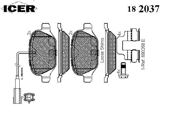 Комплект тормозных колодок, дисковый тормоз 182037