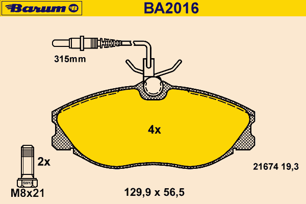 Bremsbelagsatz, Scheibenbremse BA2016