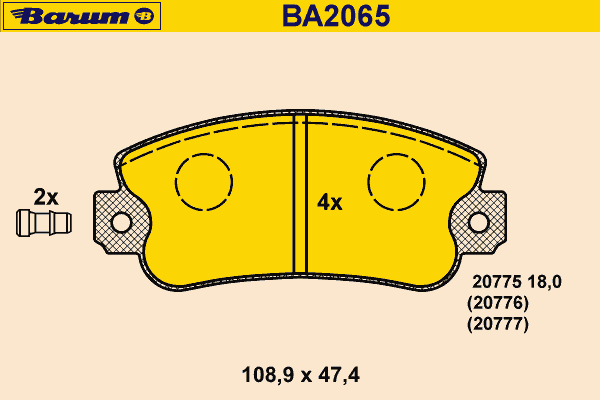 Комплект тормозных колодок, дисковый тормоз BA2065