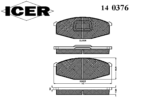 Комплект тормозных колодок, дисковый тормоз 140376