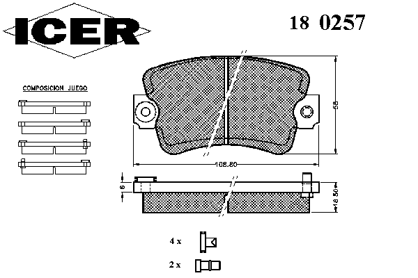 Комплект тормозных колодок, дисковый тормоз 180257