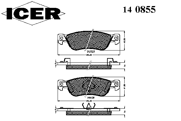 Комплект тормозных колодок, дисковый тормоз 140855