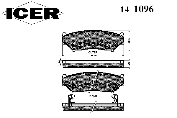 Комплект тормозных колодок, дисковый тормоз 141096