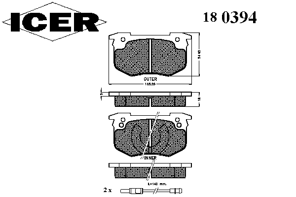 Комплект тормозных колодок, дисковый тормоз 180394
