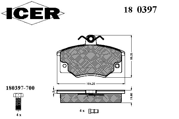 Комплект тормозных колодок, дисковый тормоз 180397