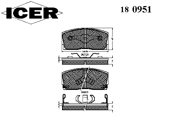 Комплект тормозных колодок, дисковый тормоз 180951