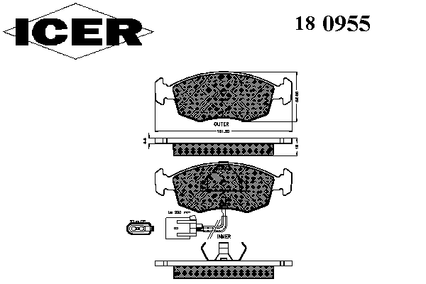 Комплект тормозных колодок, дисковый тормоз 180955