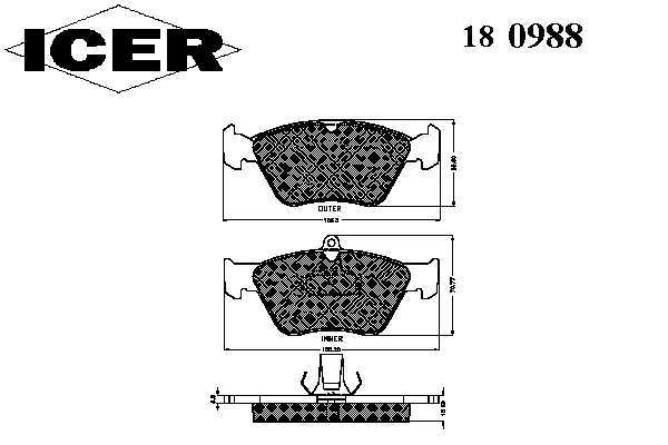 Комплект тормозных колодок, дисковый тормоз 180988