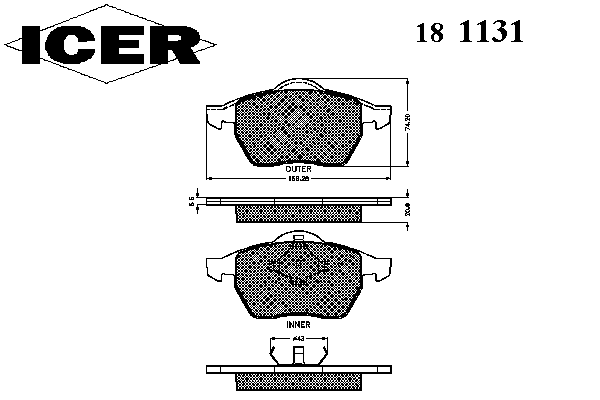 Комплект тормозных колодок, дисковый тормоз 181131