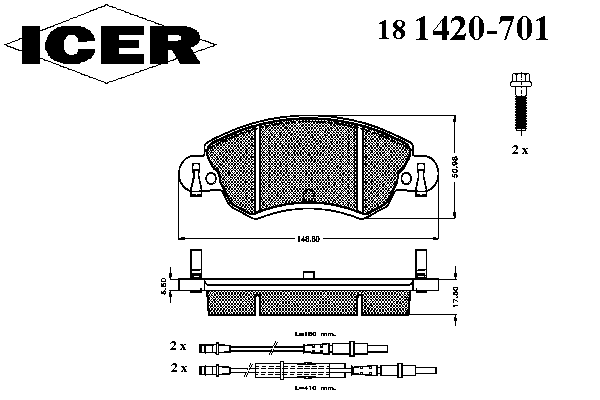 Комплект тормозных колодок, дисковый тормоз 181420-701