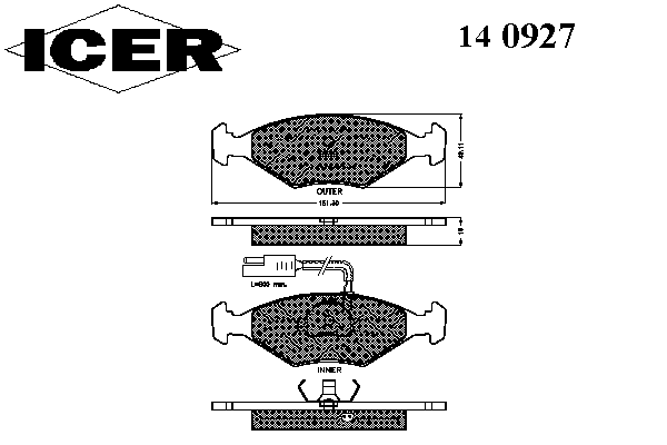 Комплект тормозных колодок, дисковый тормоз 140927