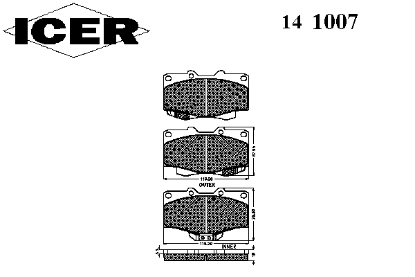 Комплект тормозных колодок, дисковый тормоз 141007