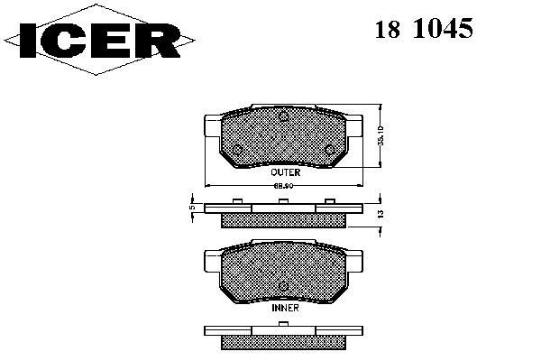 Комплект тормозных колодок, дисковый тормоз 181045