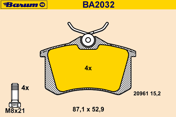 Комплект тормозных колодок, дисковый тормоз BA2032