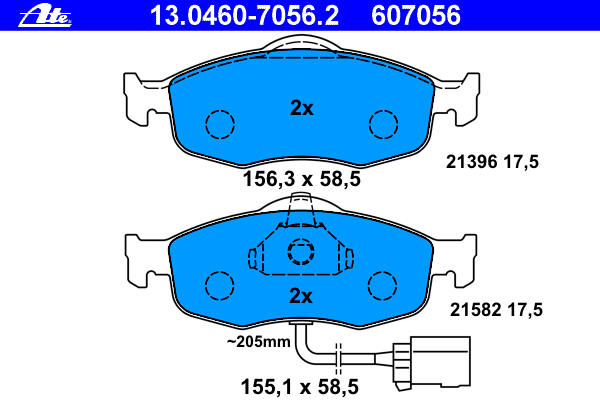 Комплект тормозных колодок, дисковый тормоз 13.0460-7056.2