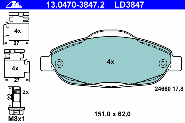 Комплект тормозных колодок, дисковый тормоз 13.0470-3847.2