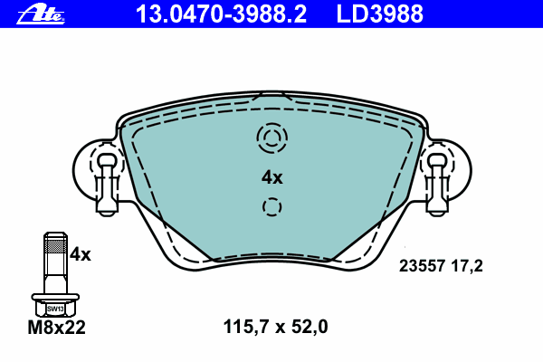 Комплект тормозных колодок, дисковый тормоз 13.0470-3988.2