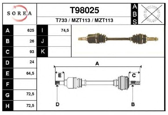 Arbre de transmission T98025