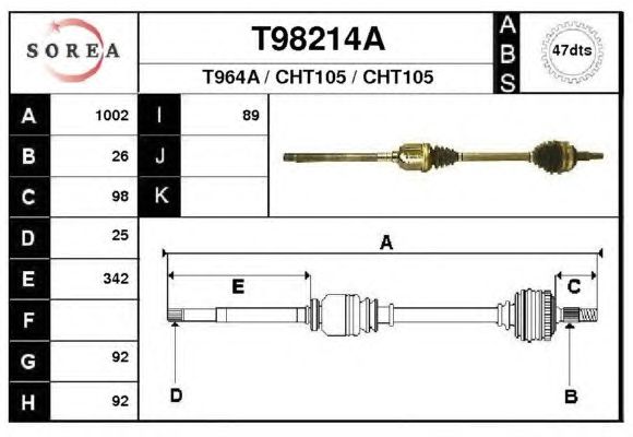 Arbre de transmission T98214A