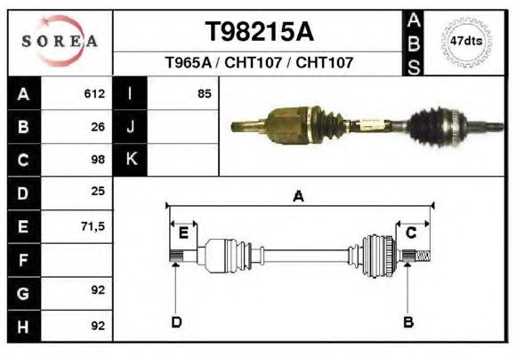 Arbre de transmission T98215A