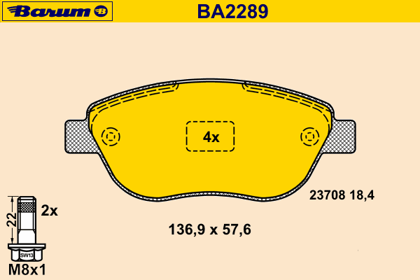 Bremsebelegg sett, skivebremse BA2289
