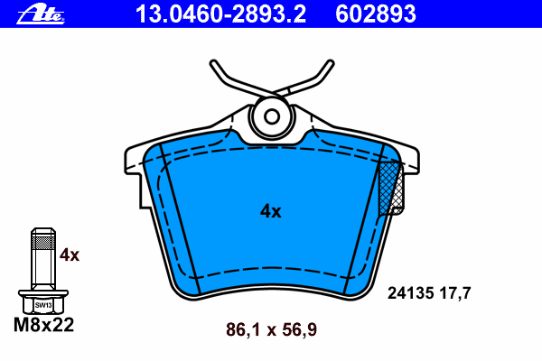 Комплект тормозных колодок, дисковый тормоз 13.0460-2893.2