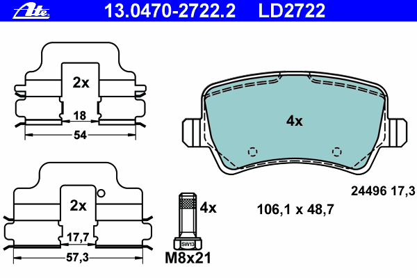 Комплект тормозных колодок, дисковый тормоз 13.0470-2722.2