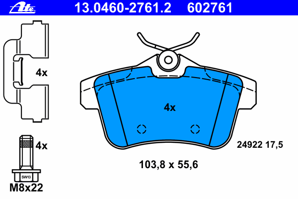 Комплект тормозных колодок, дисковый тормоз 13.0460-2761.2